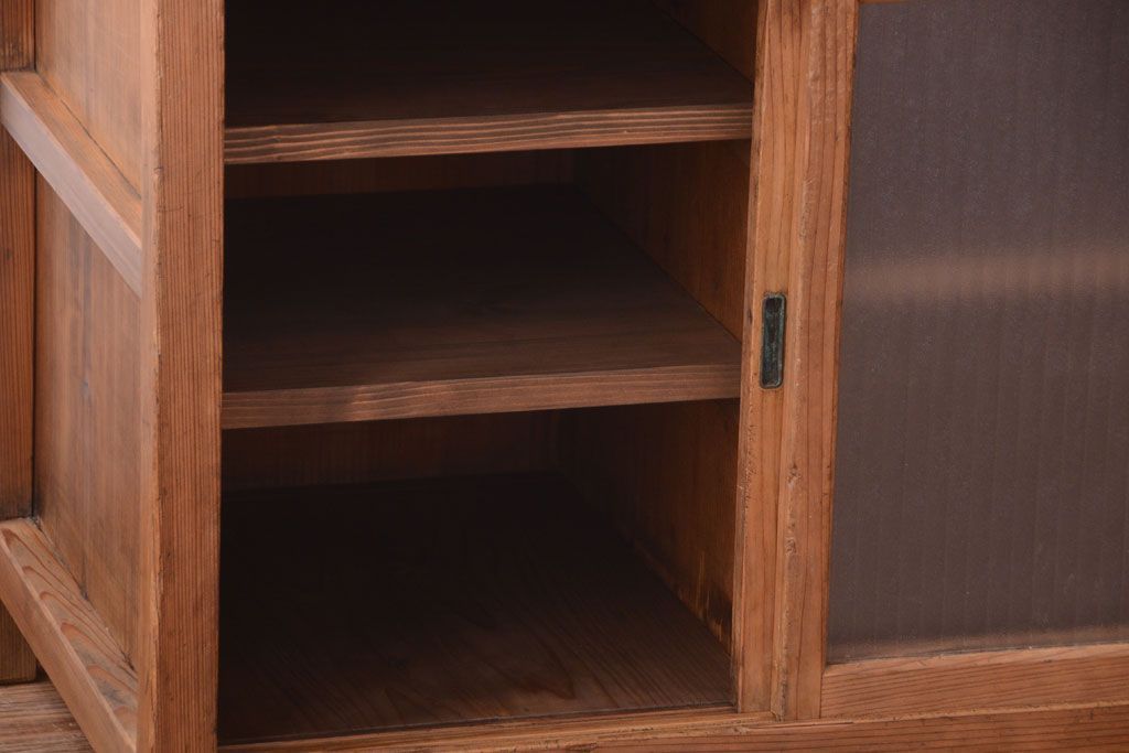 アンティーク家具　和製アンティーク　古い木味の銀モールガラス戸カウンターテーブル