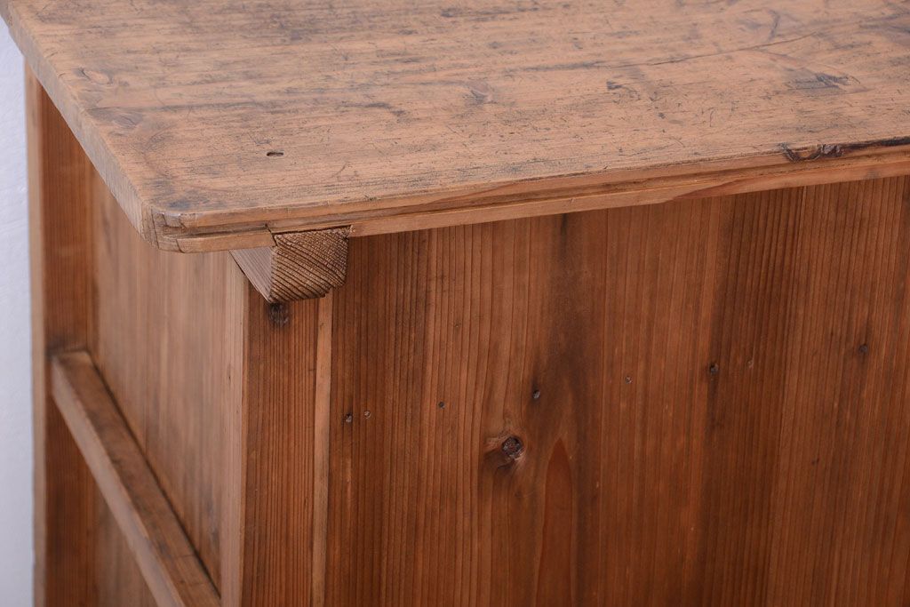 アンティーク家具　和製アンティーク　古い木味の銀モールガラス戸カウンターテーブル