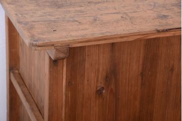 アンティーク家具　和製アンティーク　古い木味の銀モールガラス戸カウンターテーブル