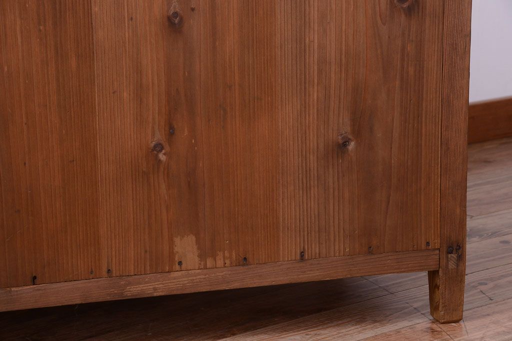 アンティーク家具　和製アンティーク　古い木味の銀モールガラス戸カウンターテーブル