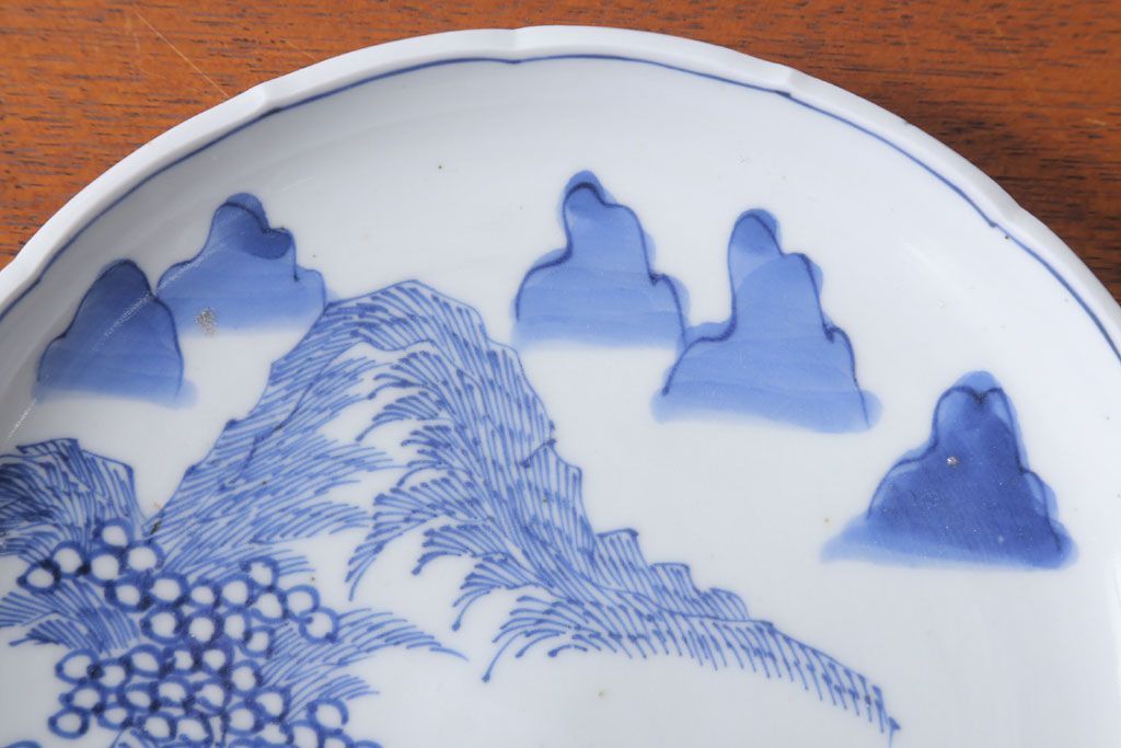 アンティーク雑貨　古民具・骨董　幕末〜明治期　山水図染付　6寸皿9枚セット