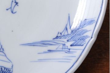 アンティーク雑貨　古民具・骨董　幕末〜明治期　山水図染付　6寸皿9枚セット