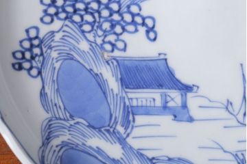 アンティーク雑貨　古民具・骨董　幕末〜明治期　山水図染付　6寸皿9枚セット