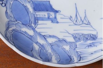 アンティーク雑貨　古民具・骨董　幕末〜明治期　山水図染付　6寸皿9枚セット