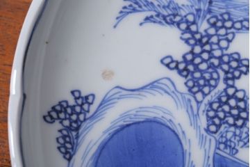 アンティーク雑貨　古民具・骨董　幕末〜明治期　山水図染付　6寸皿9枚セット