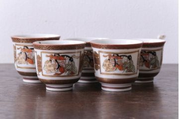 古民具・骨董　明治〜大正　九谷　上品な猪口(酒器)5客セット(1)