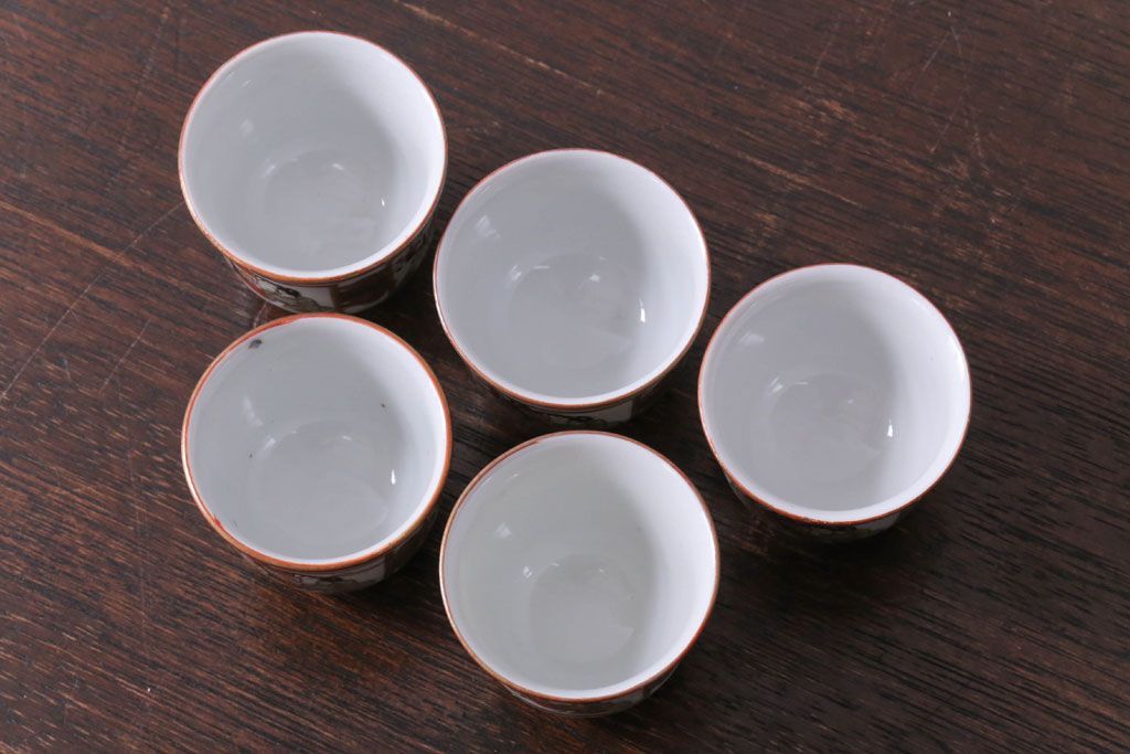 古民具・骨董　明治〜大正　九谷　上品な猪口(酒器)5客セット(1)