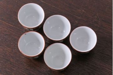 古民具・骨董　明治〜大正　九谷　上品な猪口(酒器)5客セット(1)