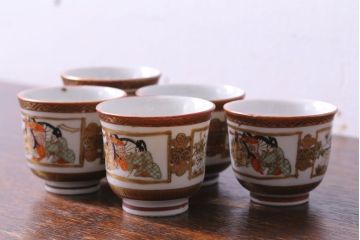 古民具・骨董　明治〜大正　九谷　上品な猪口(酒器)5客セット(1)
