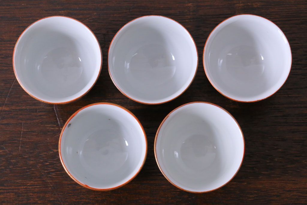 古民具・骨董　明治〜大正　九谷　上品な猪口(酒器)5客セット(1)