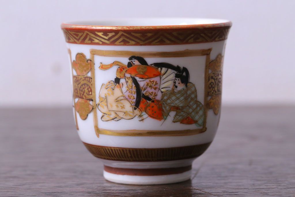 古民具・骨董　明治〜大正　九谷　上品な猪口(酒器)5客セット(1)