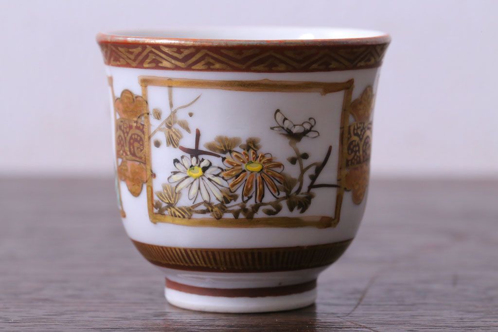 古民具・骨董　明治〜大正　九谷　上品な猪口(酒器)5客セット(1)