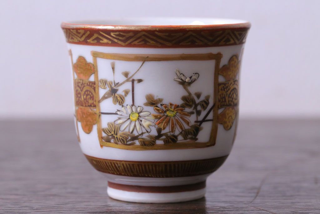 古民具・骨董　明治〜大正　九谷　上品な猪口(酒器)5客セット(1)