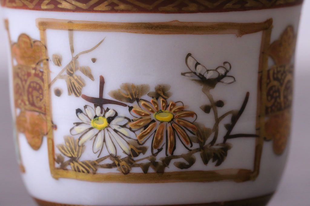 古民具・骨董　明治〜大正　九谷　上品な猪口(酒器)5客セット(1)