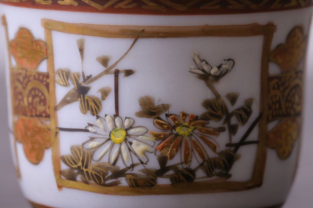 古民具・骨董　明治〜大正　九谷　上品な猪口(酒器)5客セット(1)