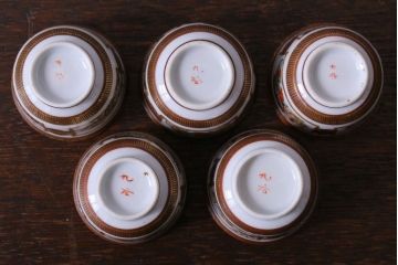 古民具・骨董　明治〜大正　九谷　上品な猪口(酒器)5客セット(1)