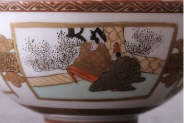 アンティーク雑貨　古民具・骨董　明治〜大正　九谷 色絵蓋茶碗5客セット