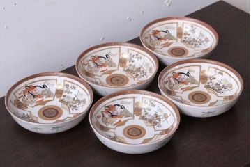 アンティーク雑貨　古民具・骨董　明治〜大正　九谷色絵なます皿5客セット