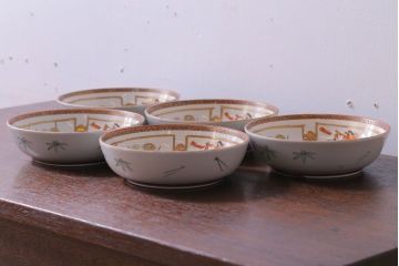 アンティーク雑貨　古民具・骨董　明治〜大正　九谷色絵なます皿5客セット