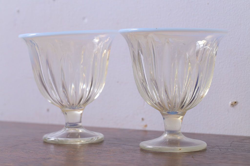 アンティーク雑貨　昭和レトロ　古いガラスの氷コップ2個セット