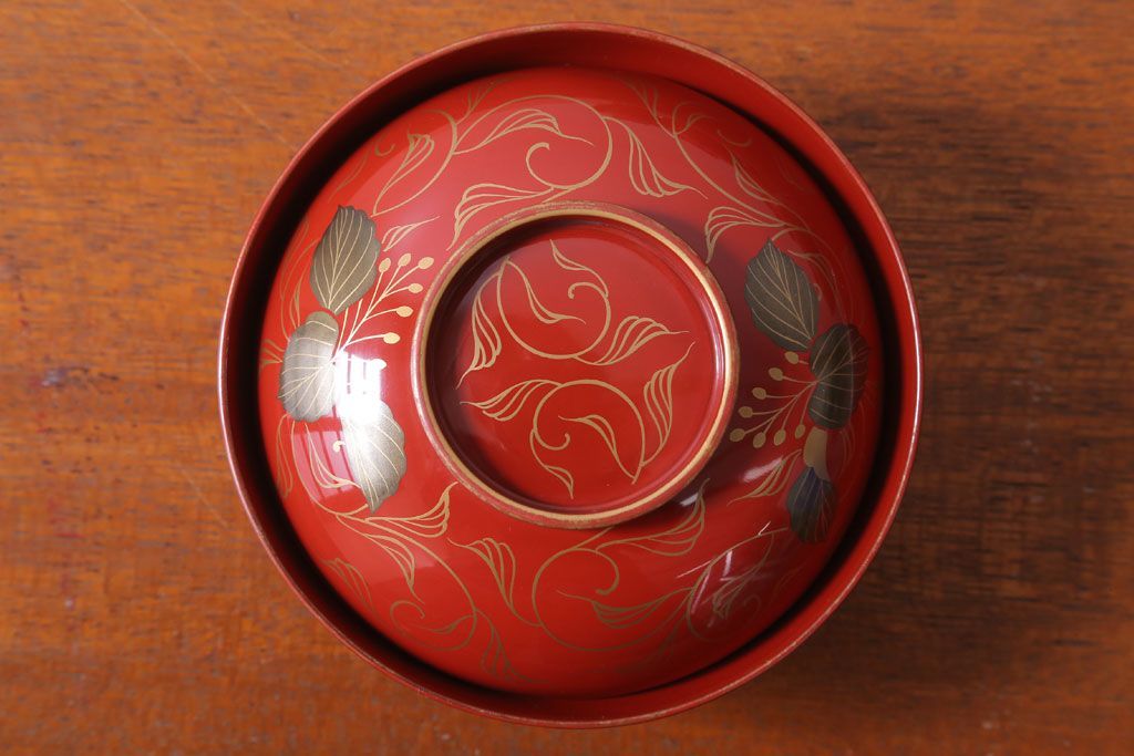 アンティーク雑貨　和製アンティーク　昭和十四年　輪島朱塗　桐蒔絵の木製椀10客(2)