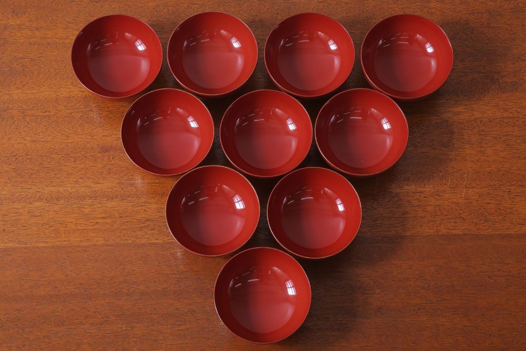 アンティーク雑貨　和製アンティーク　昭和十四年　輪島朱塗　桐蒔絵の木製椀10客(2)