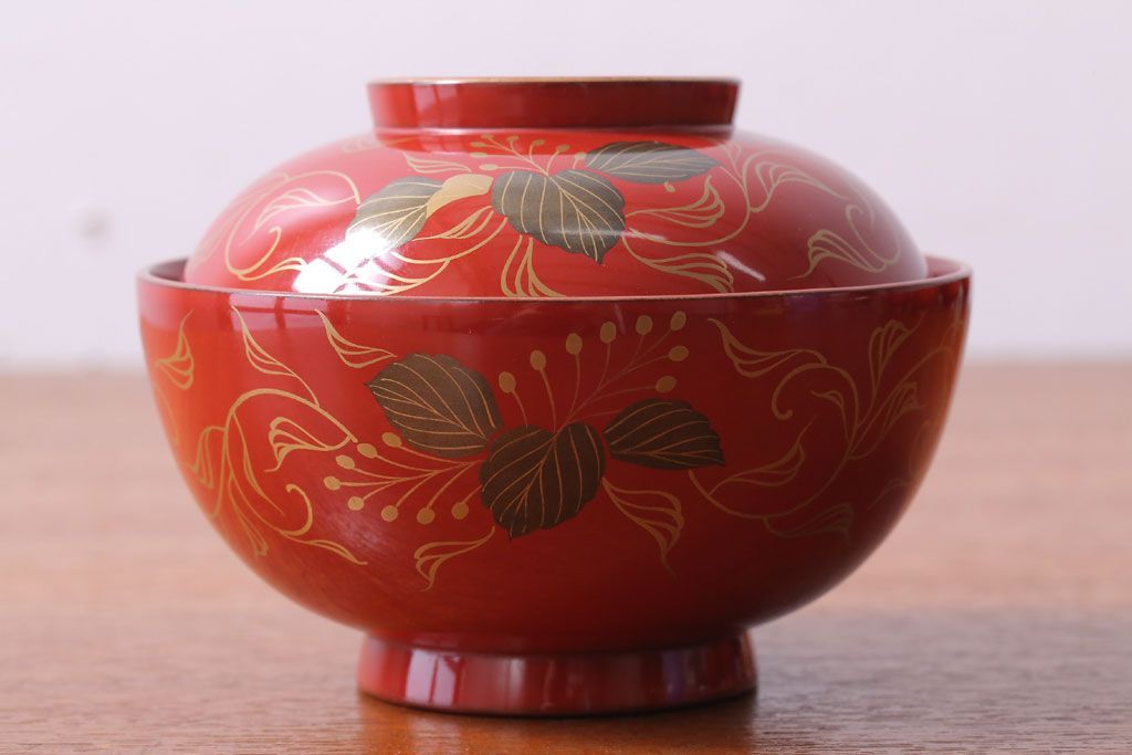 アンティーク雑貨　和製アンティーク　昭和十四年　輪島朱塗　桐蒔絵の木製椀10客(2)