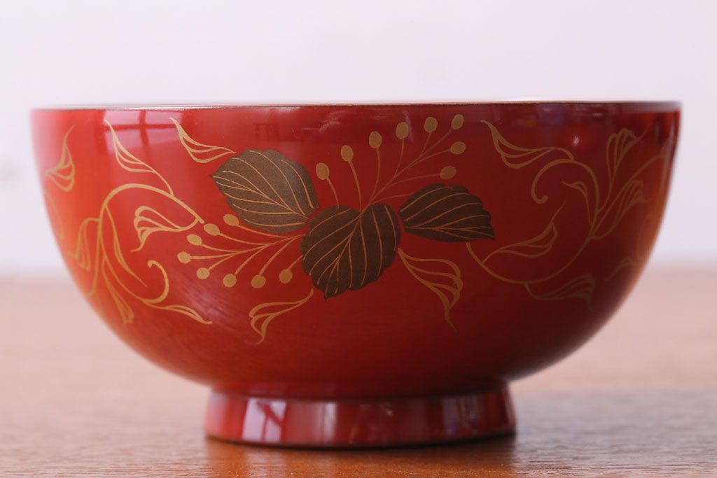 アンティーク雑貨　和製アンティーク　昭和十四年　輪島朱塗　桐蒔絵の木製椀10客(2)