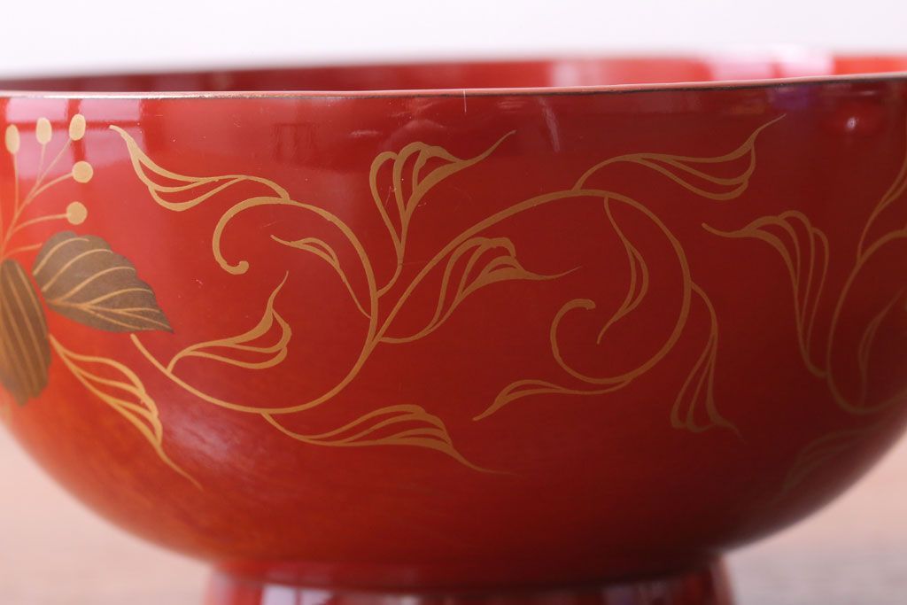 アンティーク雑貨　和製アンティーク　昭和十四年　輪島朱塗　桐蒔絵の木製椀10客(2)