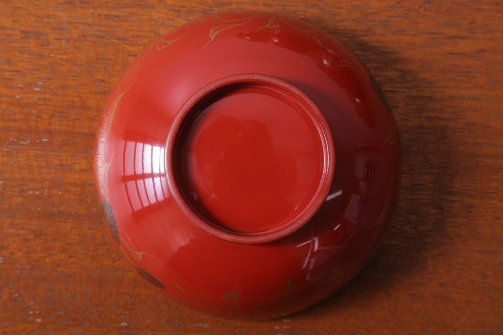 アンティーク雑貨　和製アンティーク　昭和十四年　輪島朱塗　桐蒔絵の木製椀10客(2)