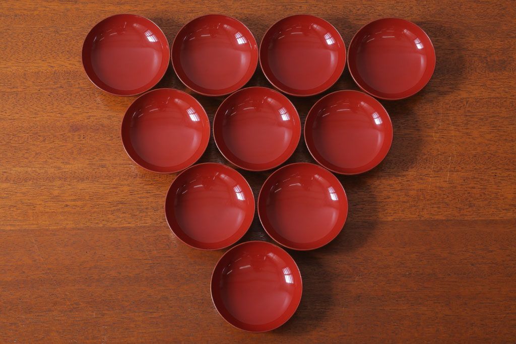 アンティーク雑貨　和製アンティーク　昭和十四年　輪島朱塗　桐蒔絵の木製椀10客(2)