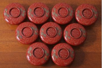 アンティーク雑貨　和製アンティーク　昭和十四年　輪島朱塗　桐蒔絵の木製椀9客