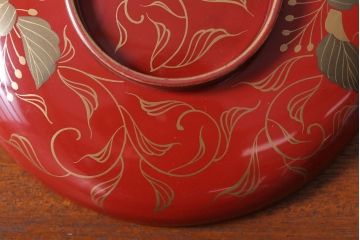 アンティーク雑貨　和製アンティーク　昭和十四年　輪島朱塗　桐蒔絵の木製椀9客