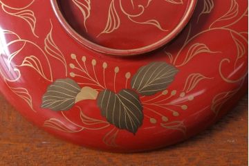 アンティーク雑貨　和製アンティーク　昭和十四年　輪島朱塗　桐蒔絵の木製椀9客