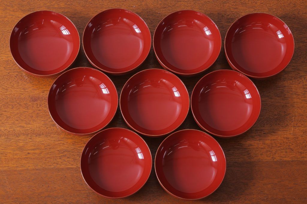 アンティーク雑貨　和製アンティーク　昭和十四年　輪島朱塗　桐蒔絵の木製椀9客