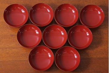 アンティーク雑貨　和製アンティーク　昭和十四年　輪島朱塗　桐蒔絵の木製椀9客