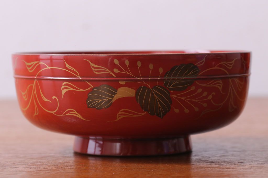 アンティーク雑貨　和製アンティーク　昭和十四年　輪島朱塗　桐蒔絵の木製椀9客