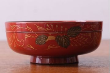 アンティーク雑貨　和製アンティーク　昭和十四年　輪島朱塗　桐蒔絵の木製椀9客