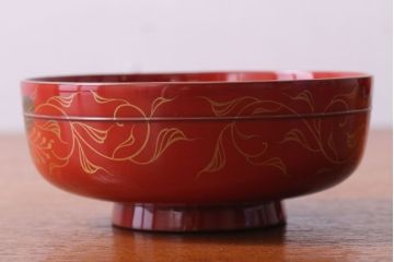 アンティーク雑貨　和製アンティーク　昭和十四年　輪島朱塗　桐蒔絵の木製椀9客