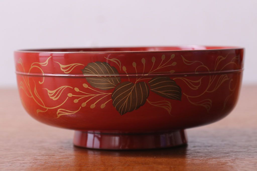 アンティーク雑貨　和製アンティーク　昭和十四年　輪島朱塗　桐蒔絵の木製椀9客