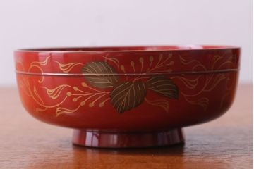 アンティーク雑貨　和製アンティーク　昭和十四年　輪島朱塗　桐蒔絵の木製椀9客