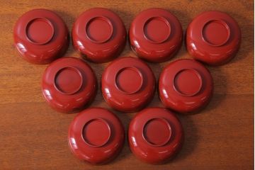 アンティーク雑貨　和製アンティーク　昭和十四年　輪島朱塗　桐蒔絵の木製椀9客