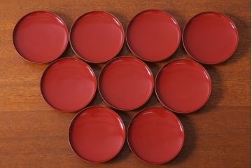 アンティーク雑貨　和製アンティーク　昭和十四年　輪島朱塗　桐蒔絵の木製椀9客