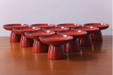 アンティーク雑貨　和製アンティーク　昭和十四年　輪島朱塗　桐蒔絵の木製香台10客セット