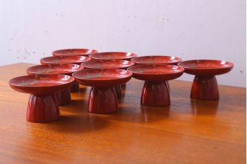 アンティーク雑貨　和製アンティーク　昭和十四年　輪島朱塗　桐蒔絵の木製香台10客セット