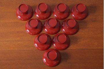 アンティーク雑貨　和製アンティーク　昭和十四年　輪島朱塗　桐蒔絵の木製香台10客セット