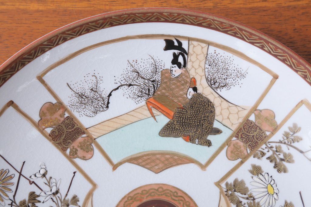 古民具・骨董　明治〜大正　九谷色絵　8寸皿5枚セット(1)