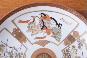 古民具・骨董　明治〜大正　九谷色絵　8寸皿5枚セット(2)