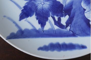 アンティーク雑貨　古民具・骨董　幕末〜明治　牡丹の図　染付　1尺2寸皿