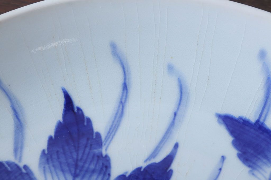 アンティーク雑貨　古民具・骨董　幕末〜明治　牡丹の図　染付　1尺2寸皿